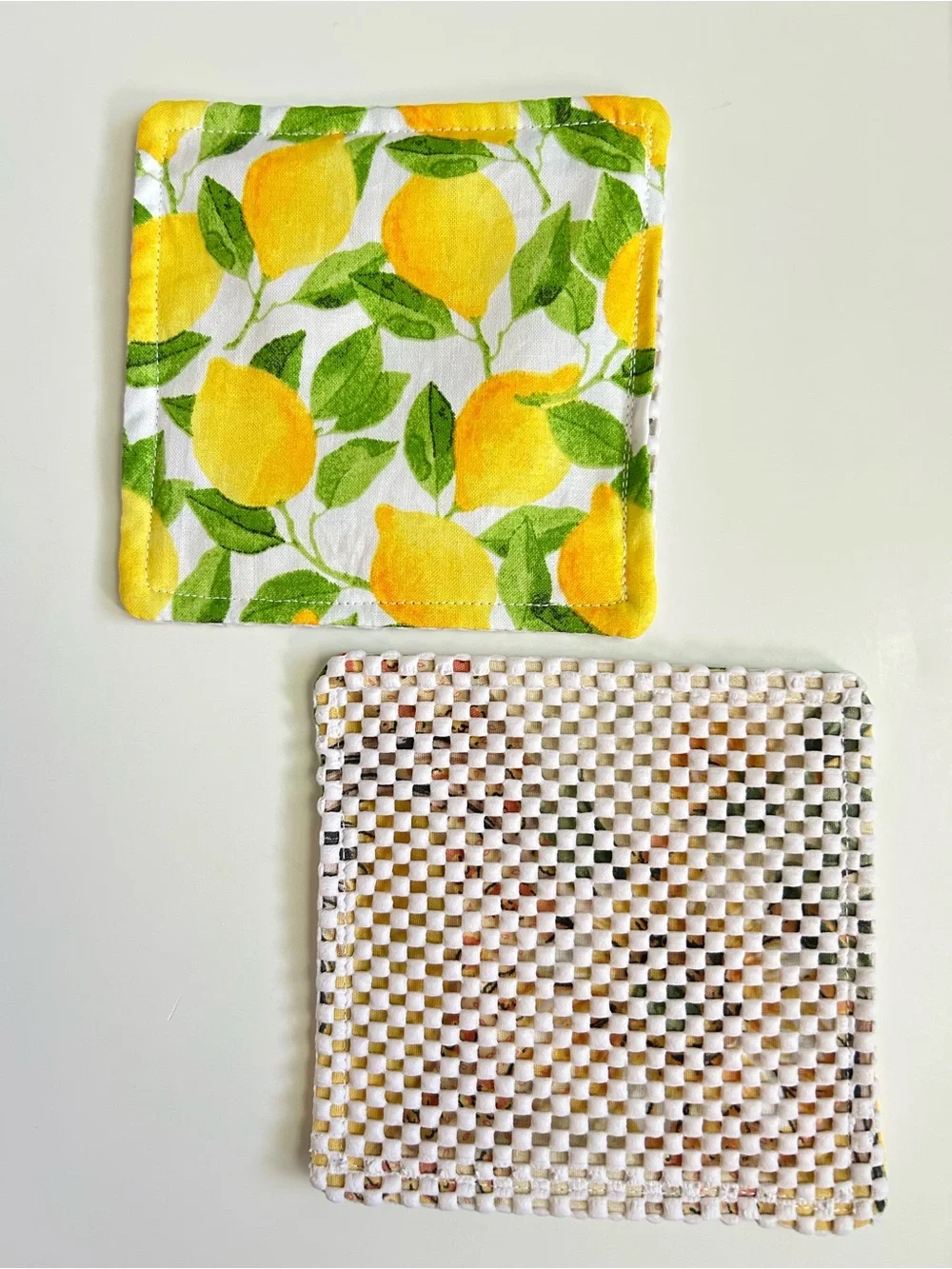 Hand Crafted Lemon Print Non Slip Jar Grippers Opens Hard Lids Yellow & Green